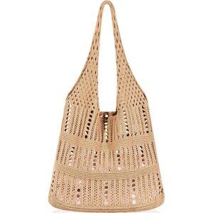 Women Brownish Yellow Shoulder Shopping Handbag Casual Travel Tote Fold Able Bag